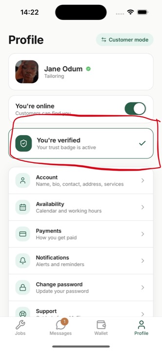 Verified badge on your Profile